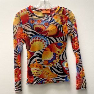 Quinze Heures Trente Paris Butterfly Zebra Print Mesh Top